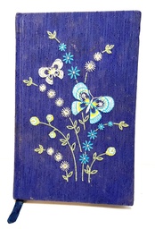 NEW - Blue Hard Back Journal with decorative embroidery on front